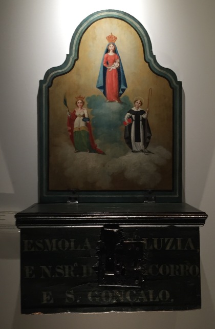 Wooden alms box with paintings of saints